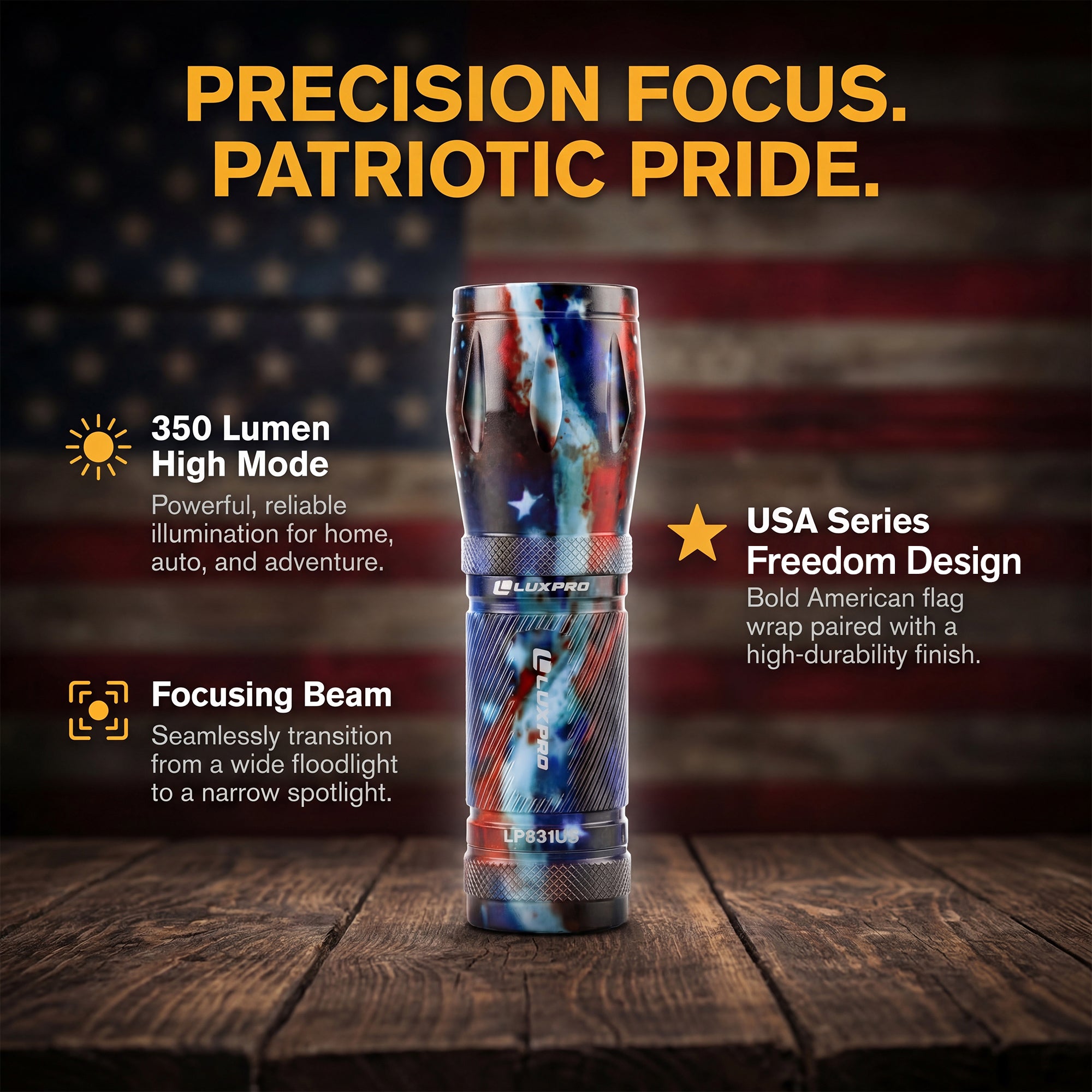 USA Series Compact Focusing LED Flashlight - 350 Lumens | LP831v2US