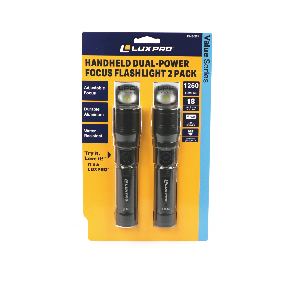 Handheld Dual-Power Focus Flashlight - 1250 Lumens | LP846-2PK