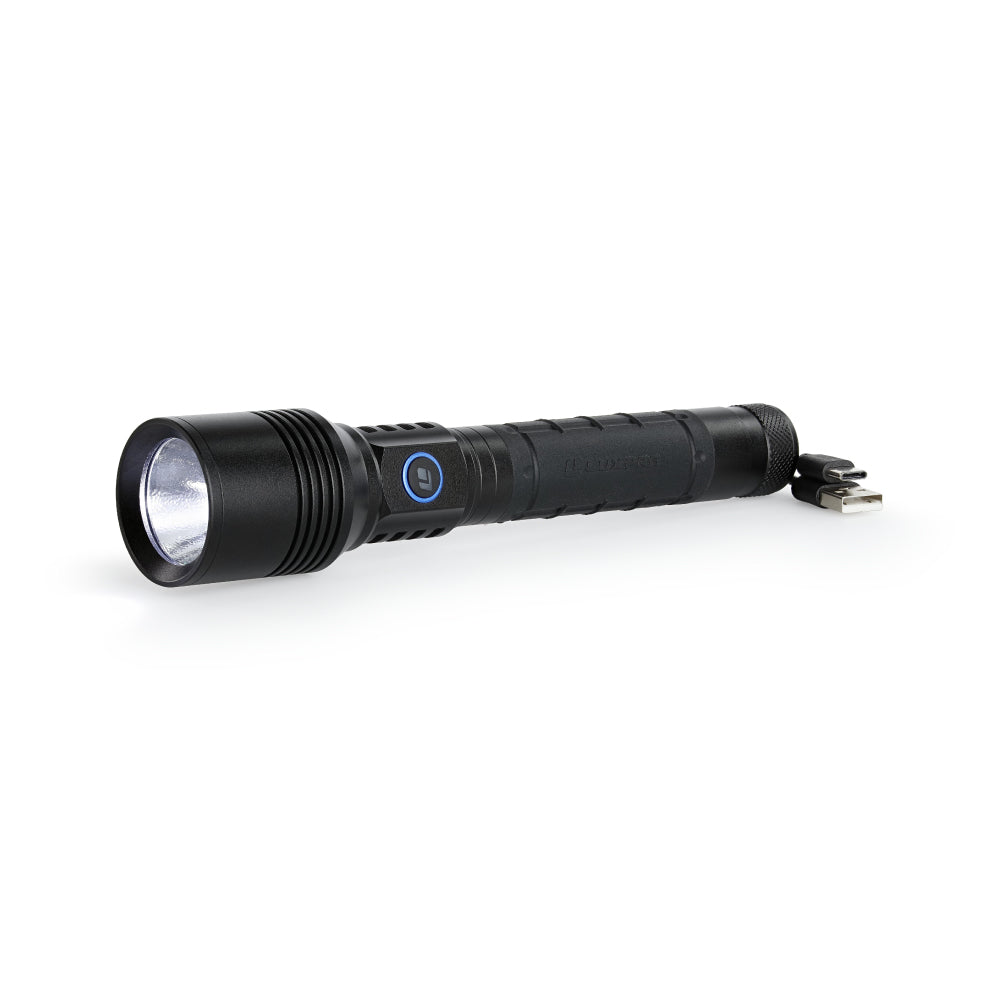 Tactical flashlight turned on with USC-C charging cord