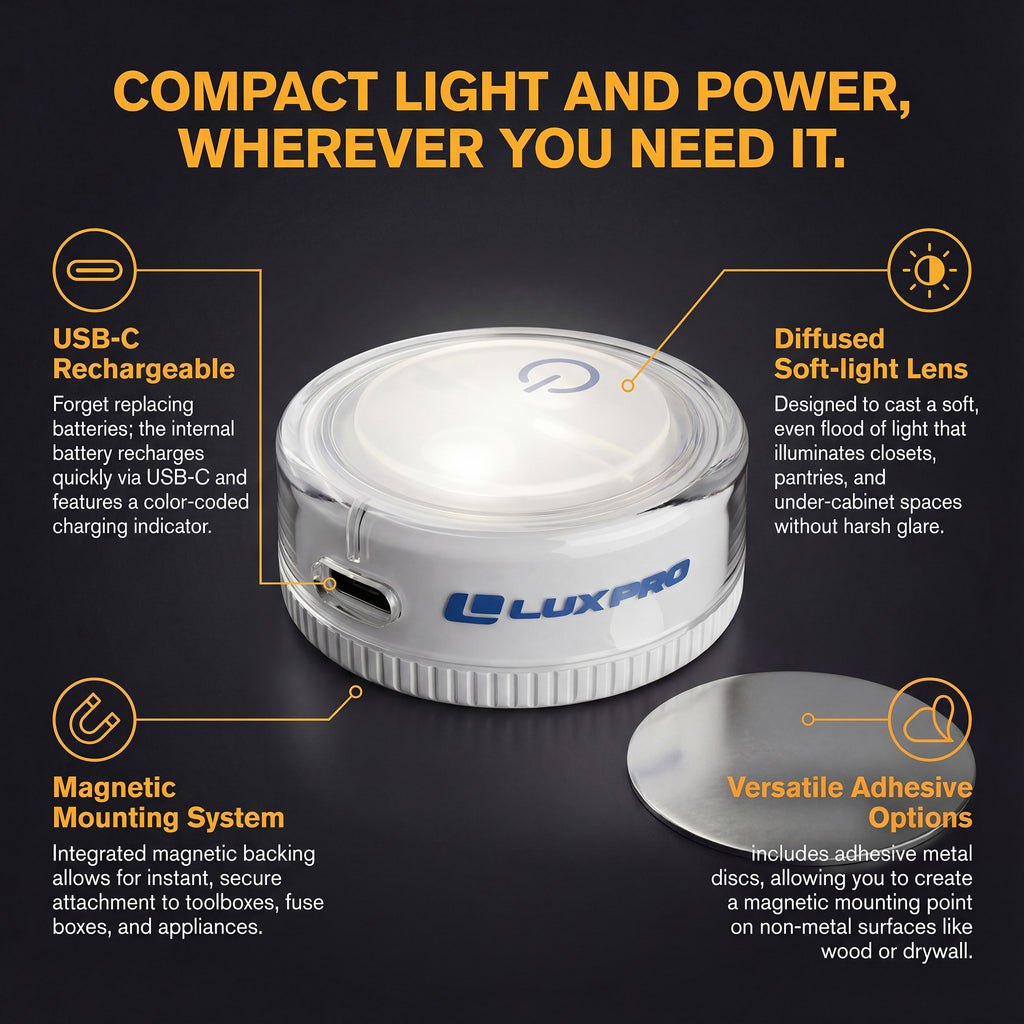 LP175 | Compact Rechargeable LED Puck Light, 2 Pack