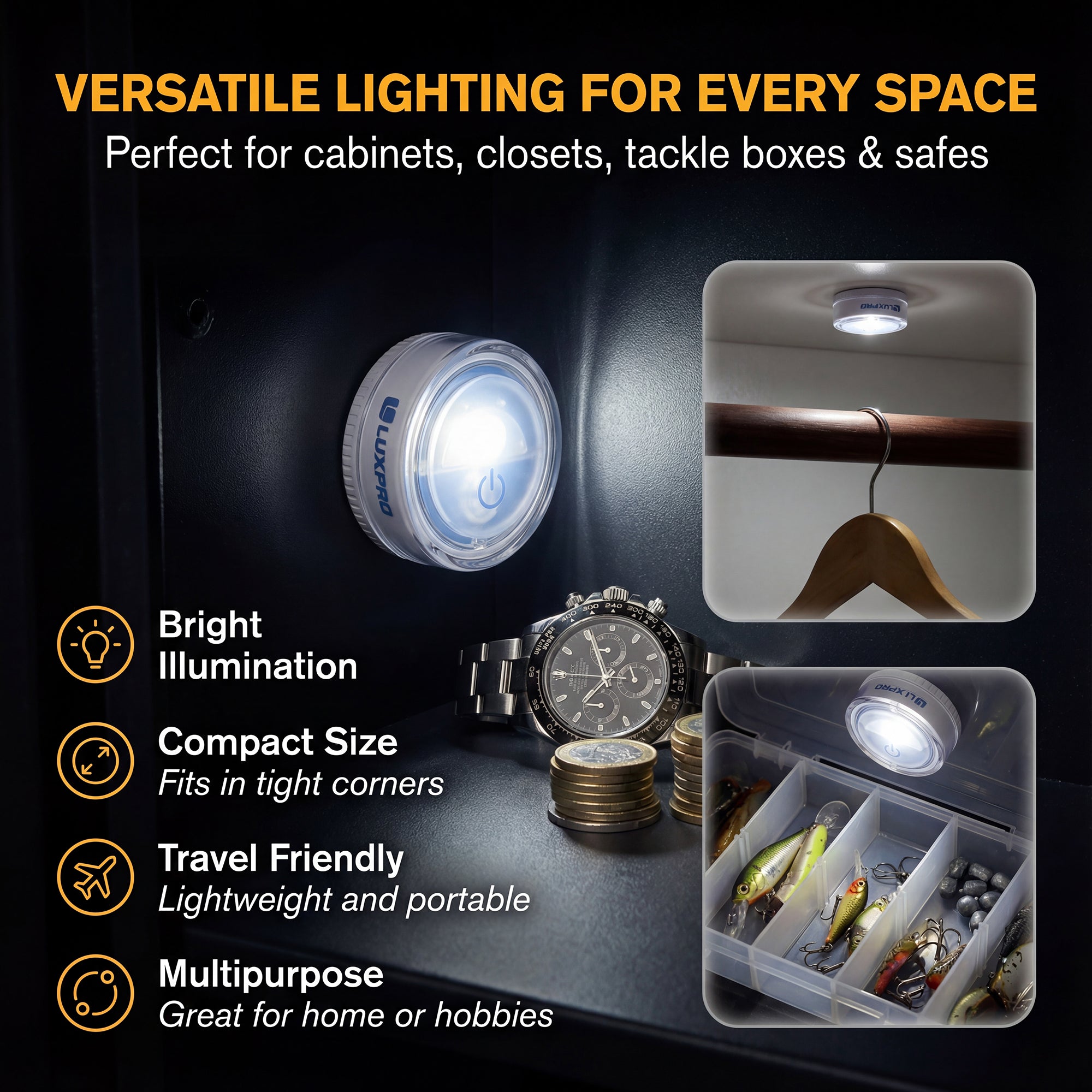 LP175 | Compact Rechargeable LED Puck Light, 2 Pack