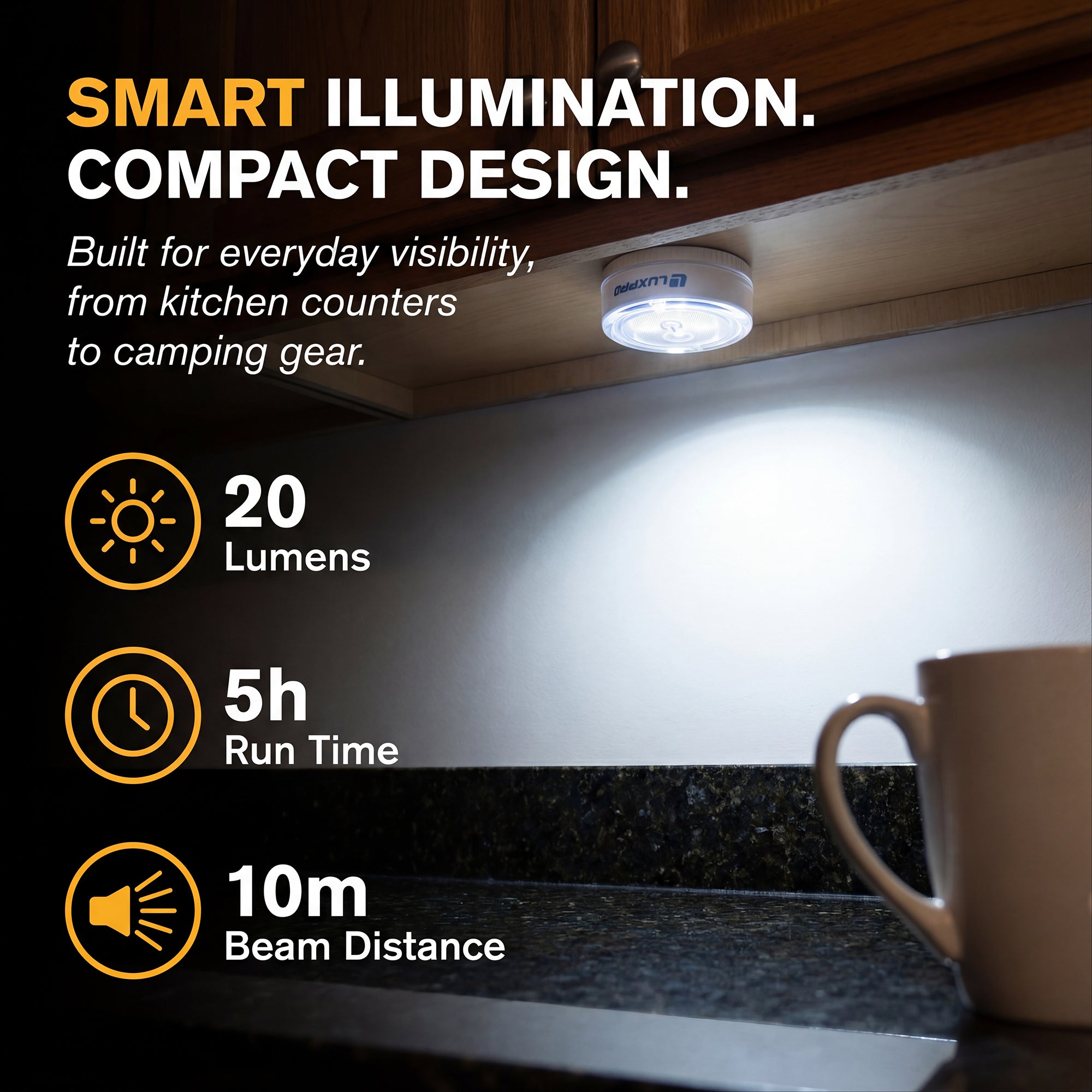 LP175 | Compact Rechargeable LED Puck Light, 2 Pack