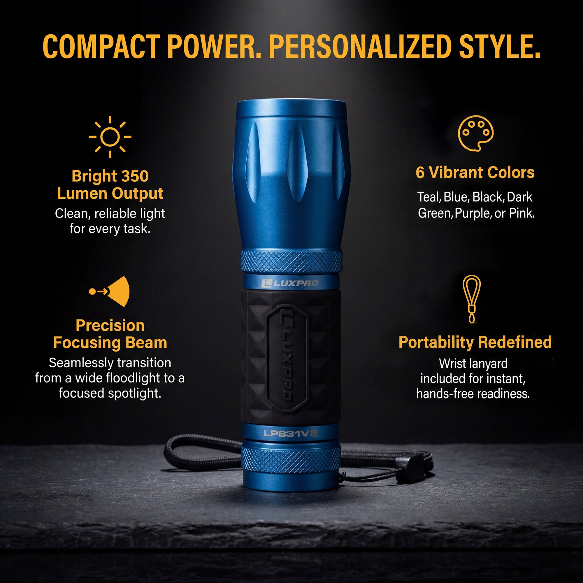 Focusing LED Flashlight, Various Colors - 350 Lumen | LP831v2