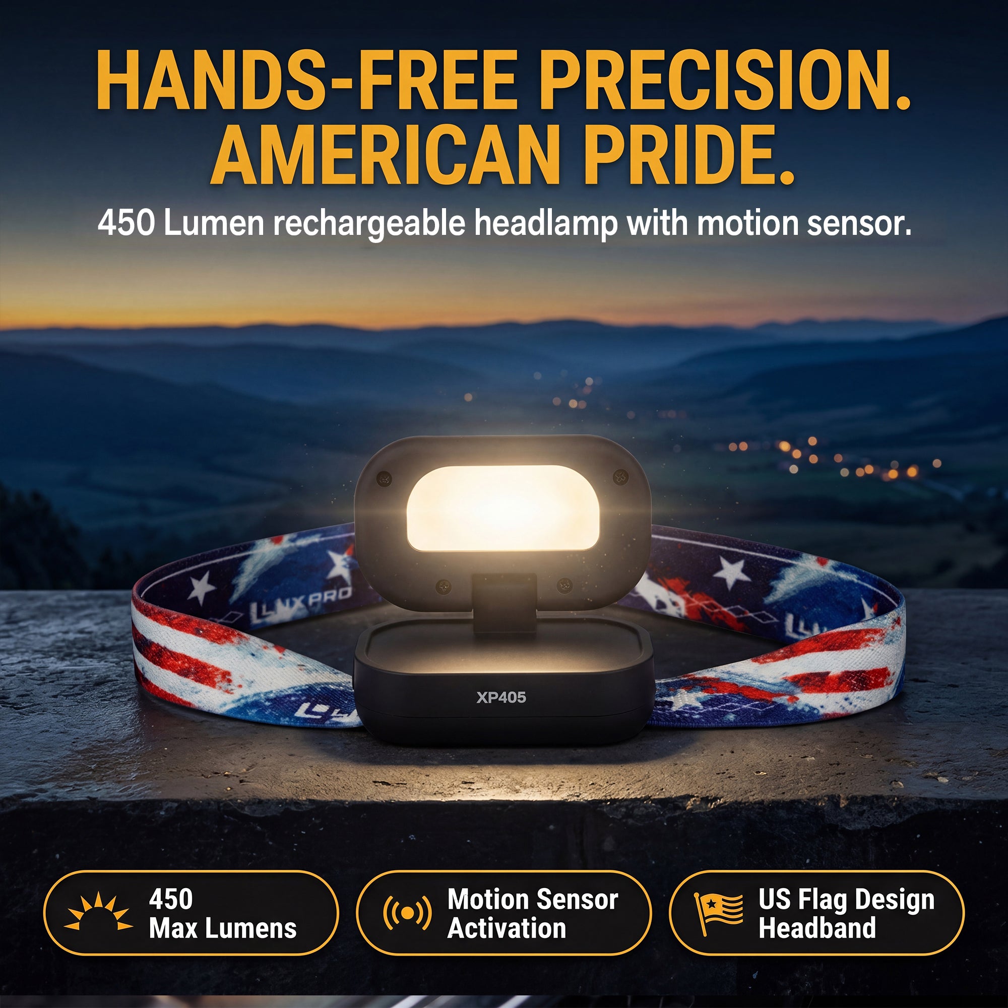 USA Series Rechargeable Flip-up Headlamp - 450 Lumens | XP405US