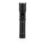 Black LED flashlight with 'LUXPRO' branding on a white background
