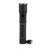 Black Rechargeable LED flashlight with charging cable on a white background