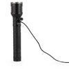 Black flashlight with a cable on a white background