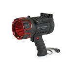 Portable work light spotlight with red cover on front of spotlight