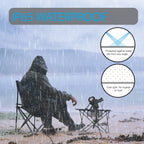 IP65 waterproof feature with a man sitting in the  rain with led spotlight next to him on table. 