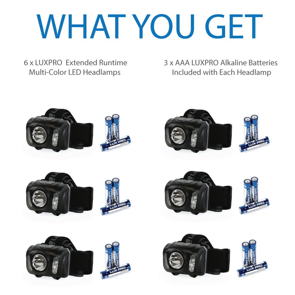 LP345V2 - 6 Pack Extended Run-Time Multi-Color LED Headlamp V2