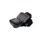 Headlamp opened, with AAA batteries