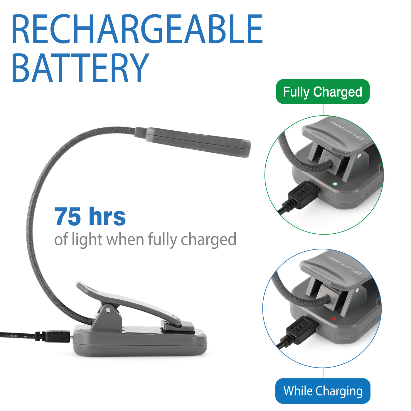 LP178 Rechargeable Reading Lamp with Warm LED – LUXPRO