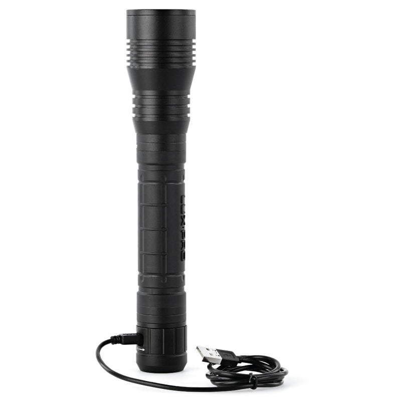 Rechargeable LED Flashlight with cable plugged in. 