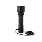 Image of LED rechargeable flashlight plugged in with charging cord